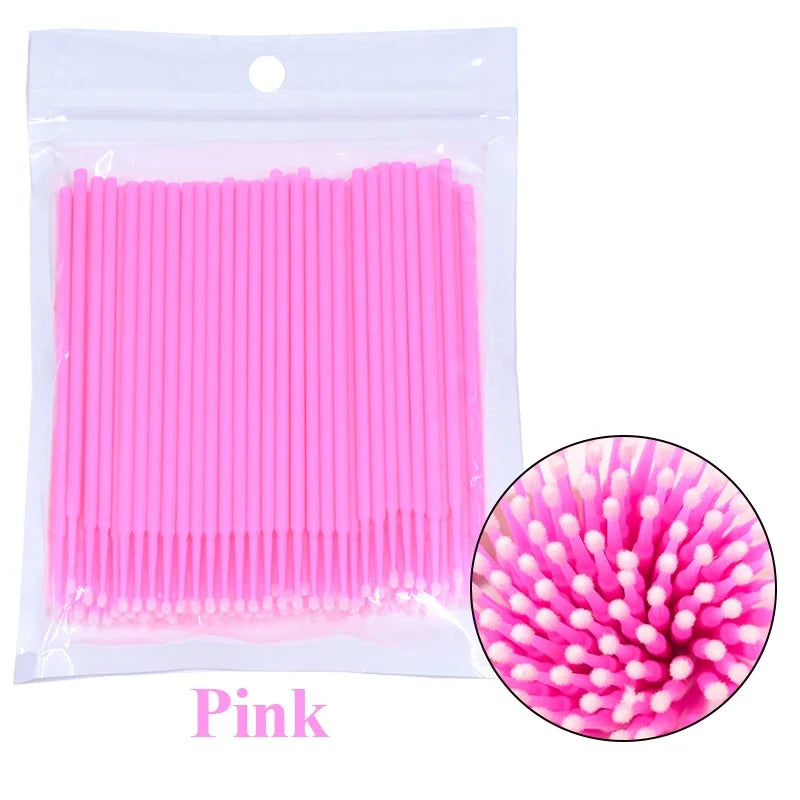 Cepillos de limpieza para pestañas, 100 unidades, para extensiones de pestañas, microhisopos de algodón, individuales, para desmaquillar y limpiar.
