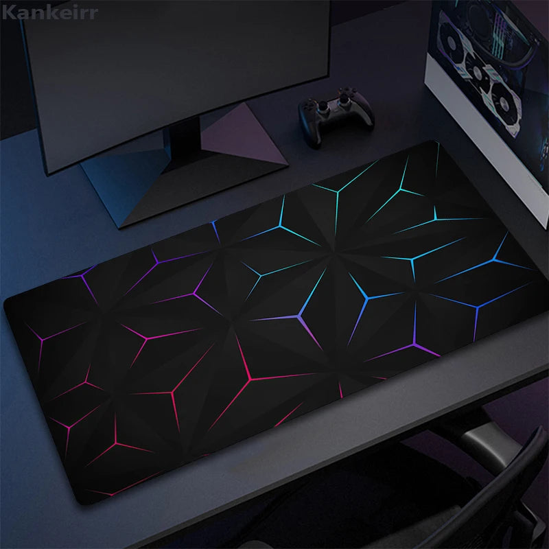 Alfombrilla de ratón con diseño geométrico para gamers, teclado para portátil, XXL, grande, de goma, antideslizante, para escritorio de oficina