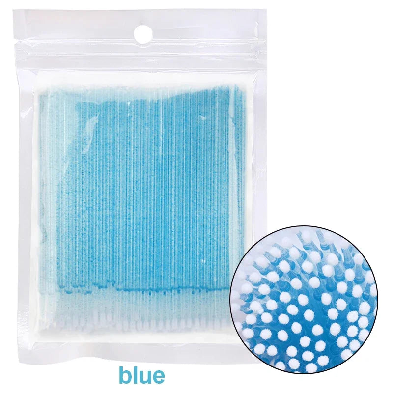 Cepillos de limpieza para pestañas, 100 unidades, para extensiones de pestañas, microhisopos de algodón, individuales, para desmaquillar y limpiar.