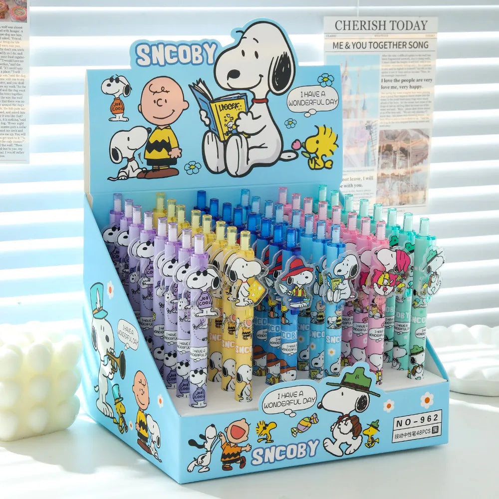 48 bolígrafos de gel Kawaii Snoopy Paster de 0,5 cm, color negro, para firmas de estudiantes, papelería, venta al por mayor