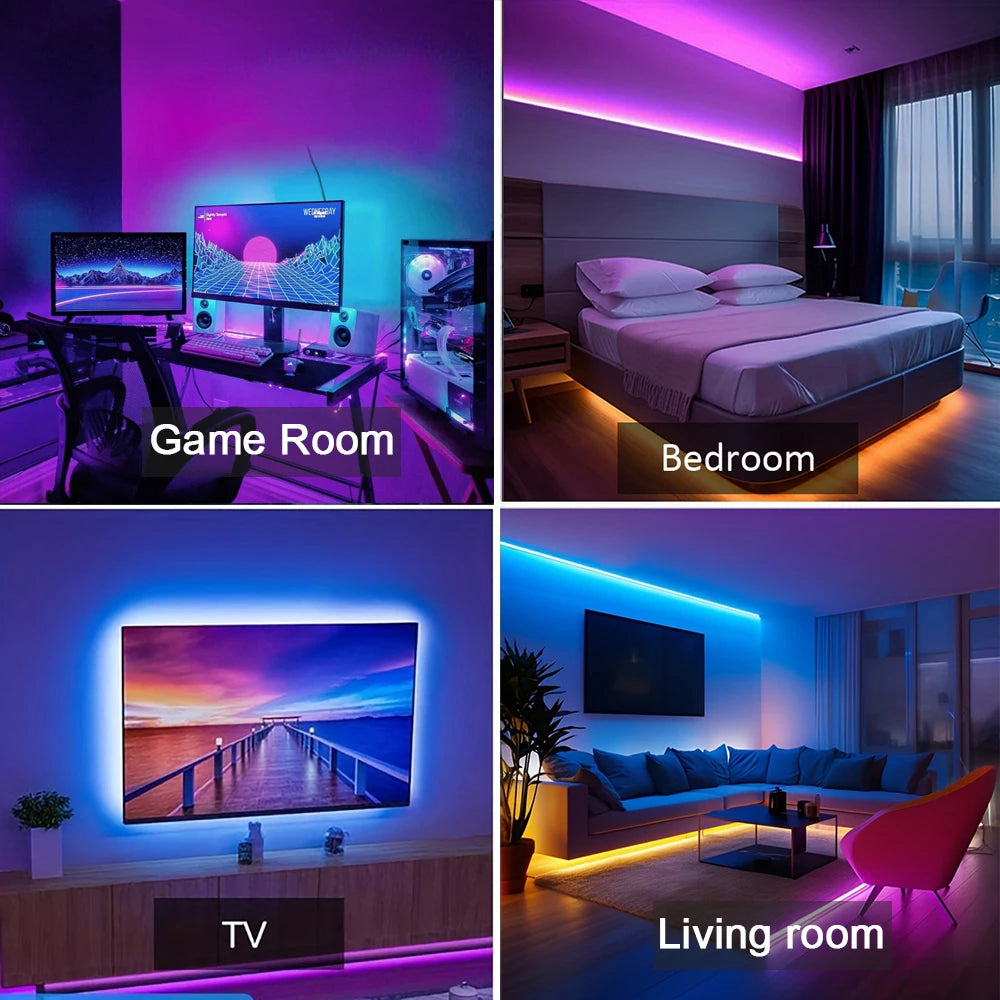 Tira de luces LED con sincronización musical, control por aplicación, cinta flexible para decoración del hogar, fiestas, retroiluminación de TV.