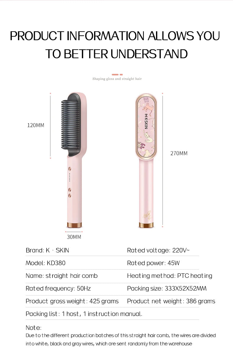 KSKIN Top Selling Hair Straightener 2 in 1 Brush Multifunctional Professional Hair Flat Iron Hair Comb