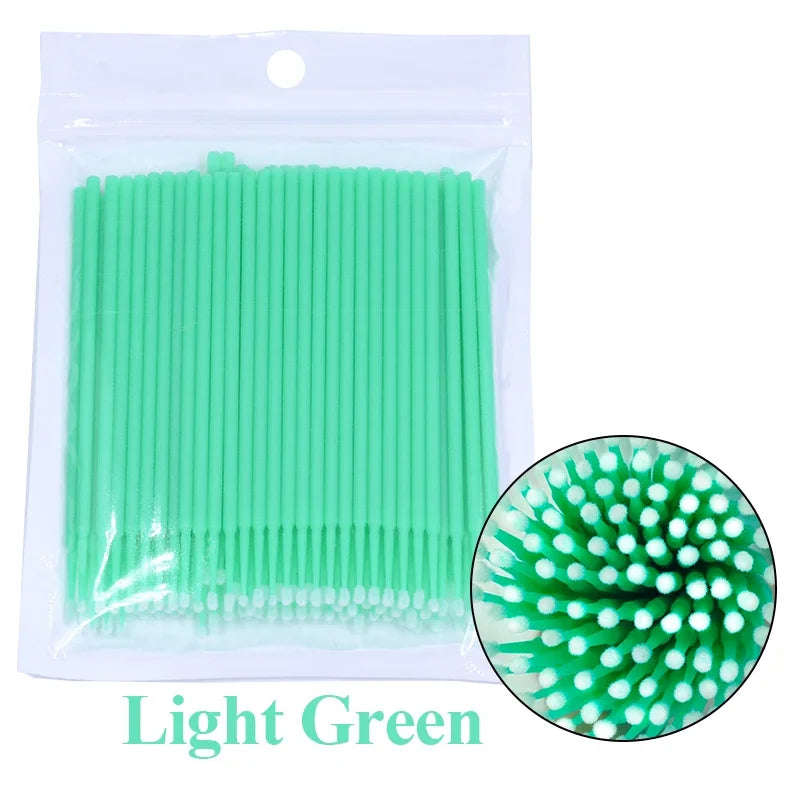 Cepillos de limpieza para pestañas, 100 unidades, para extensiones de pestañas, microhisopos de algodón, individuales, para desmaquillar y limpiar.