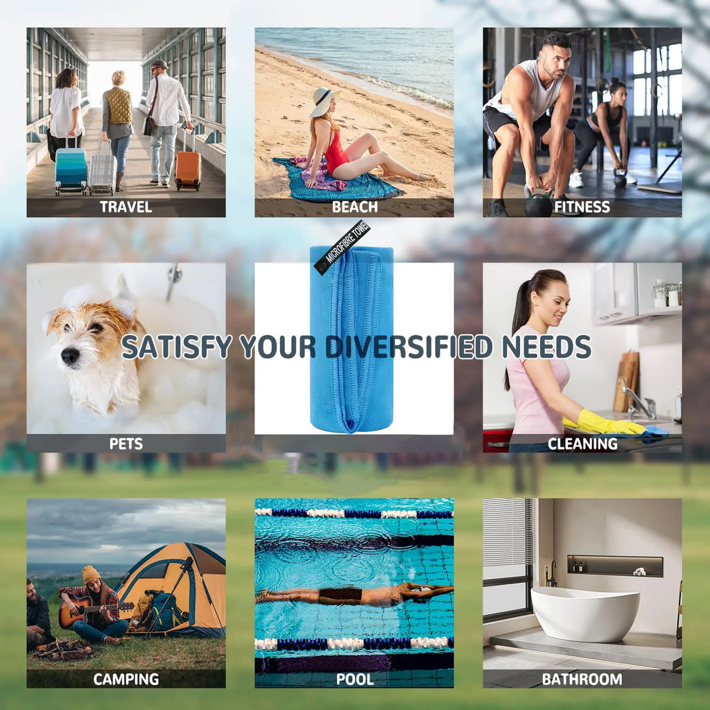 Toalla de baño de secado rápido, 40 x 80/80 x 160 cm, azul, gris, verde y naranja, de microfibra muy absorbente.