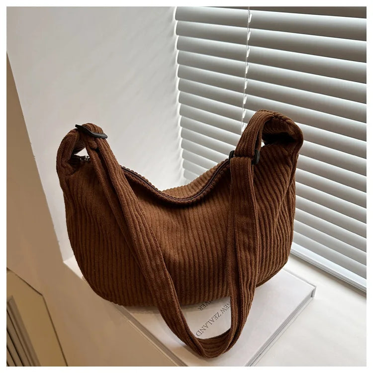 Bolsos de hombro informales de pana ligera para mujer, bolsos cruzados sencillos de color liso, bolsos de viaje a la moda para mujer