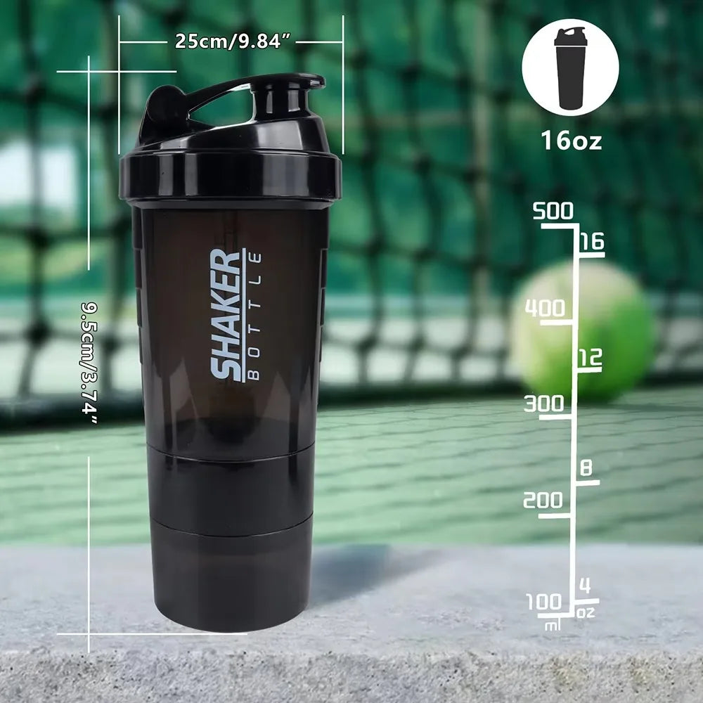 Botella mezcladora de proteínas de 3 capas, vaso para batido de polvo, botella de agua, vaso mezclador de plástico, botella para ejercicio.