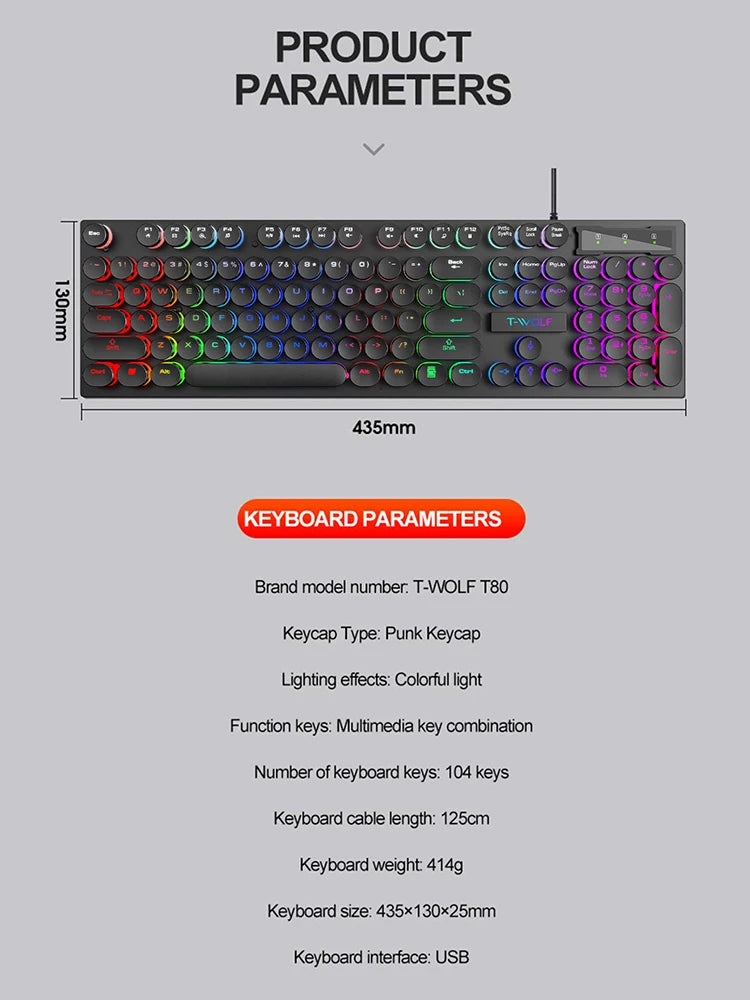 Teclado con sensación mecánica ,  computadora de escritorio, portátil, juego de deportes electrónicos, teclado con cable iluminado