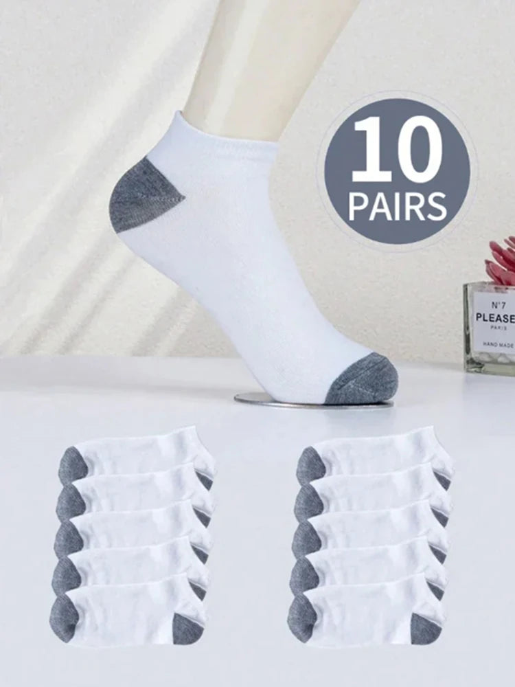 10 pares de calcetines tobilleros para mujer, clásicos, modernos, en colores negro, blanco y gris, cómodos, transpirables y absorbentes del sudor.