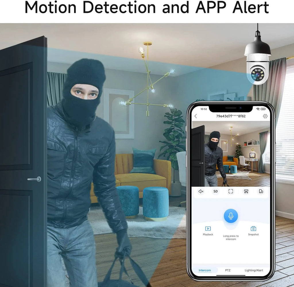 Cámara de vigilancia con bombilla E27 de 8 MP, wifi, IP, PTZ, CCTV, zoom de x10, visión nocturna a color, seguimiento humano, monitor de seguridad para bebés.