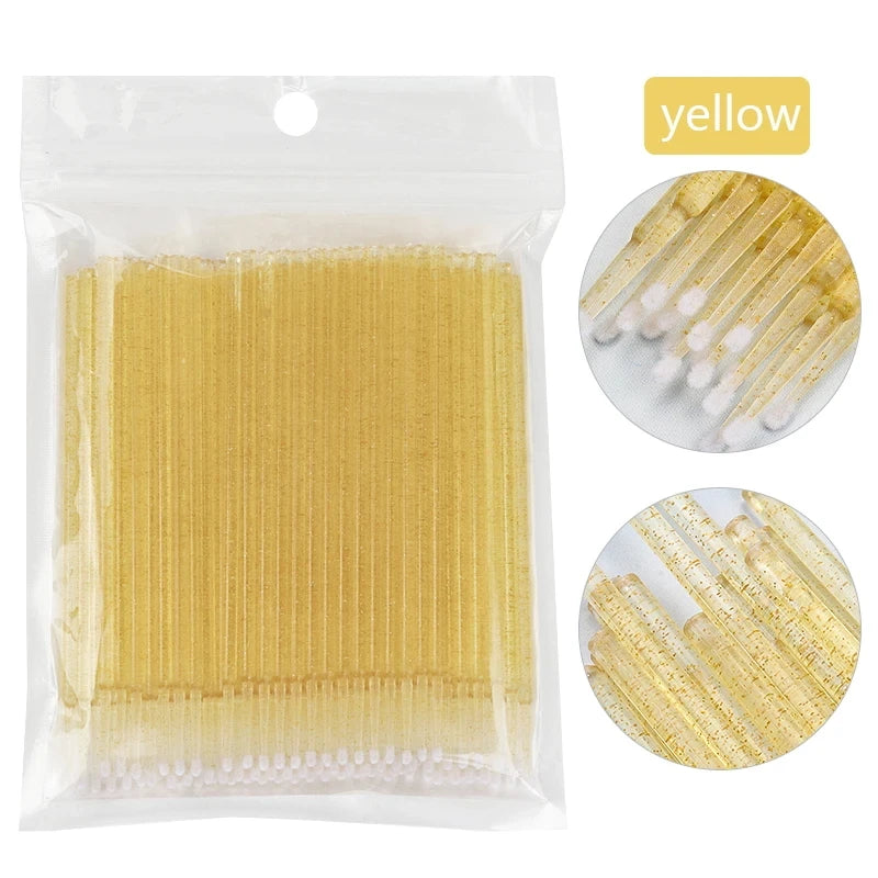 Cepillos de limpieza para pestañas, 100 unidades, para extensiones de pestañas, microhisopos de algodón, individuales, para desmaquillar y limpiar.