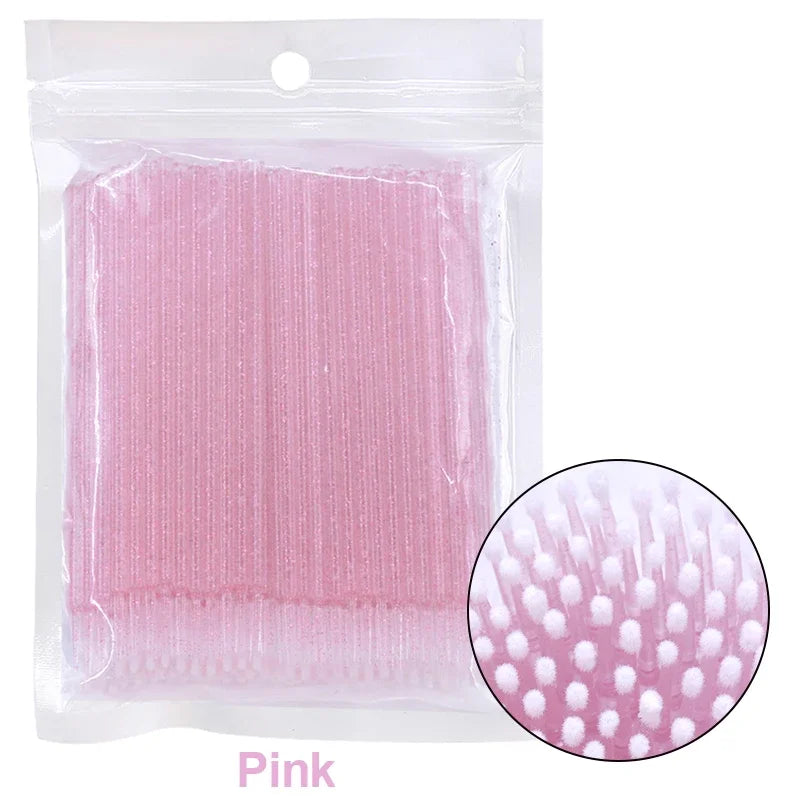 Cepillos de limpieza para pestañas, 100 unidades, para extensiones de pestañas, microhisopos de algodón, individuales, para desmaquillar y limpiar.