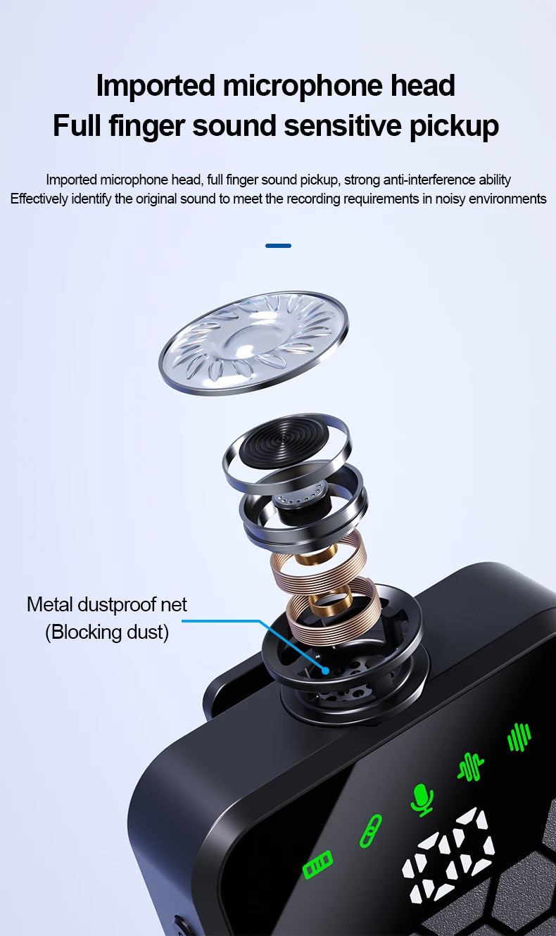 Micrófono de solapa inalámbrico para cámara, iPhone, Android, grabación de video, micrófono con reverberación, podcast, reducción de ruido, micrófono de clip.