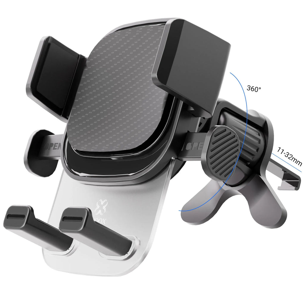 Soporte Celular Automóvil, Base Porta Móvil Auto Giratorio 360° con Gancho Metálico y Botón de Liberación, Uso con Una Sola Mano