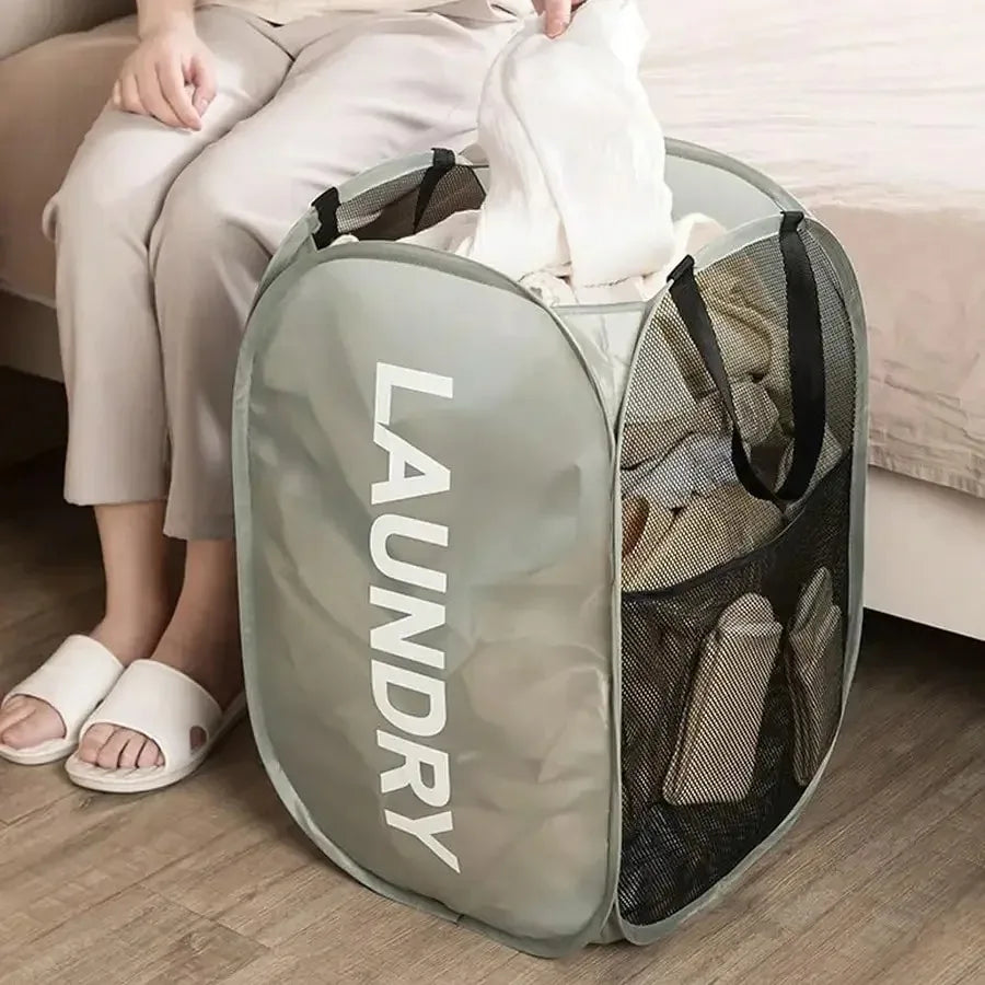 Cesta de lavandería plegable de malla, cesta de lavandería, cesta de almacenamiento de ropa sucia plegable, cesta de almacenamiento de gran capacidad.