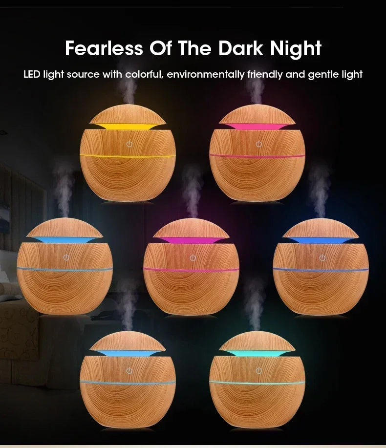 Mini Woodgrain Ultrasonic USB Humidifier and Essential Oil Diffuser Portable Desktop Aromatherapy for Home Office Use