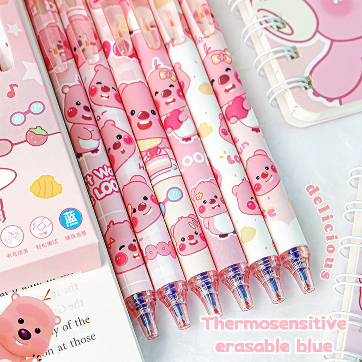 Bolígrafos borrables Capybara, 6 unidades, recargables, de gel, sin manchas, bonitos animales, útiles escolares para estudiantes, papelería de oficina, regalos.