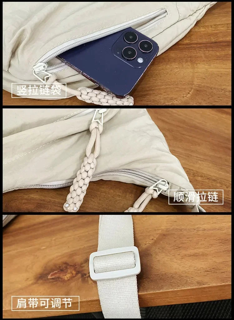 Bolso de hombro de tela suave para mujer, moderno, de color liso, estilo informal, para estudiantes, grande, tipo bandolera