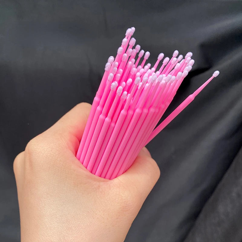 Cepillos de limpieza para pestañas, 100 unidades, para extensiones de pestañas, microhisopos de algodón, individuales, para desmaquillar y limpiar.