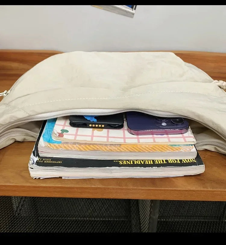 Bolso de hombro de tela suave para mujer, moderno, de color liso, estilo informal, para estudiantes, grande, tipo bandolera