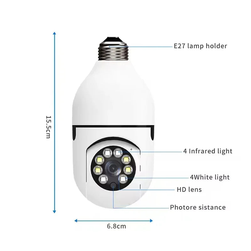 Cámara de vigilancia con bombilla E27 de 8 MP, wifi, IP, PTZ, CCTV, zoom de x10, visión nocturna a color, seguimiento humano, monitor de seguridad para bebés.