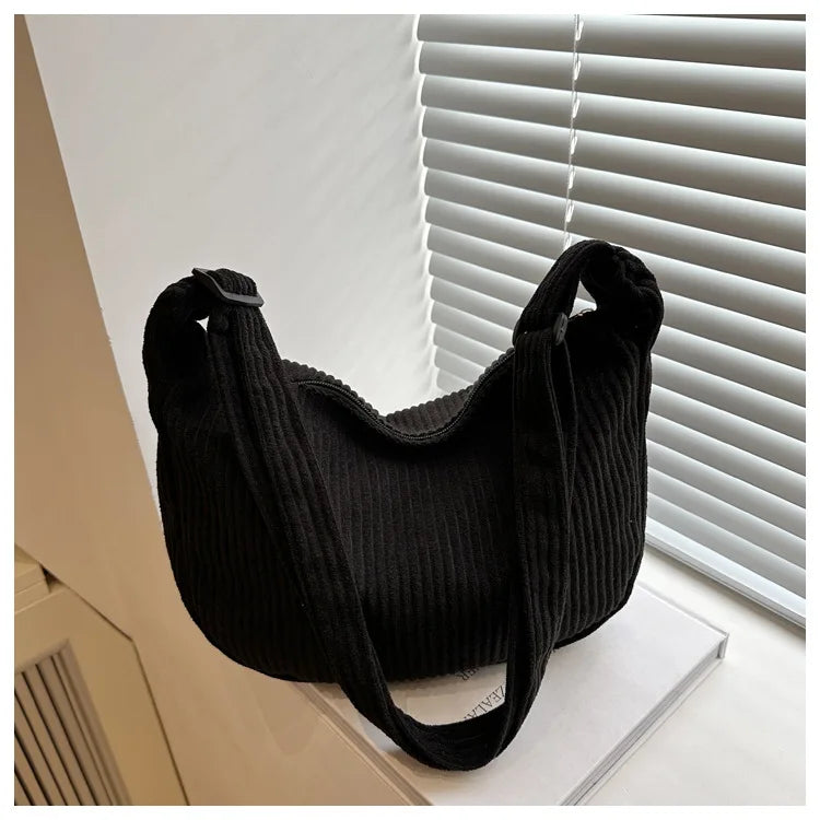 Bolsos de hombro informales de pana ligera para mujer, bolsos cruzados sencillos de color liso, bolsos de viaje a la moda para mujer