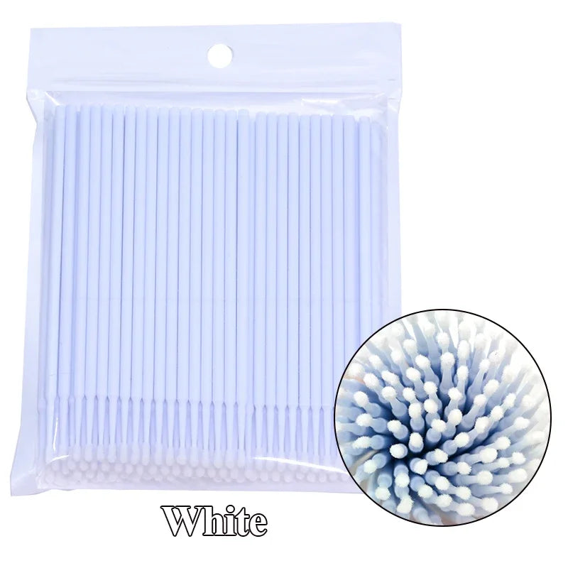 Cepillos de limpieza para pestañas, 100 unidades, para extensiones de pestañas, microhisopos de algodón, individuales, para desmaquillar y limpiar.