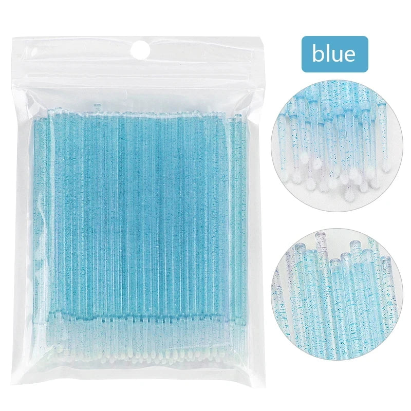 Cepillos de limpieza para pestañas, 100 unidades, para extensiones de pestañas, microhisopos de algodón, individuales, para desmaquillar y limpiar.