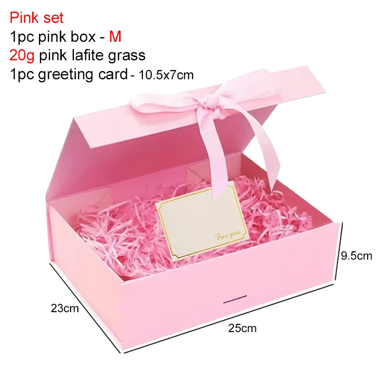 Magnetic Gift Box Kit with Lafite Grass and Greeting Cards Black / Pink Holiday Party Valentine's Day Gifts Folding Box TMZ