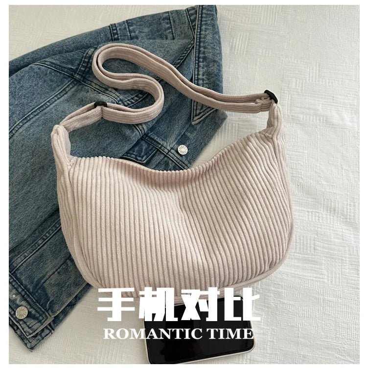 Bolsos de hombro informales de pana ligera para mujer, bolsos cruzados sencillos de color liso, bolsos de viaje a la moda para mujer