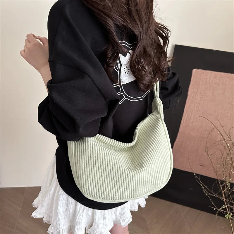 Bolsos de hombro informales de pana ligera para mujer, bolsos cruzados sencillos de color liso, bolsos de viaje a la moda para mujer