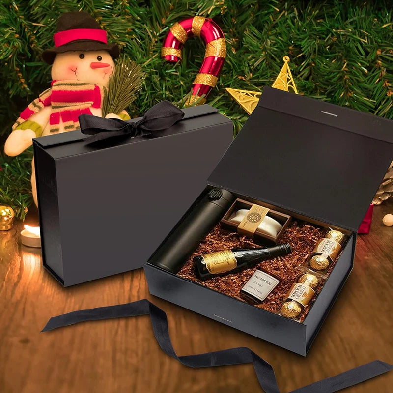 Magnetic Gift Box Kit with Lafite Grass and Greeting Cards Black / Pink Holiday Party Valentine's Day Gifts Folding Box TMZ