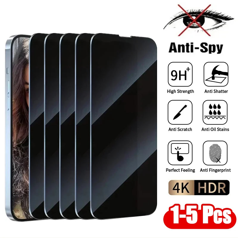 1-5 protectores de pantalla de vidrio templado de privacidad para iPhone 16, 14, 13, 11, 15 Pro Max, Mini, 7, 8 Plus, X, XR, XS MAX.