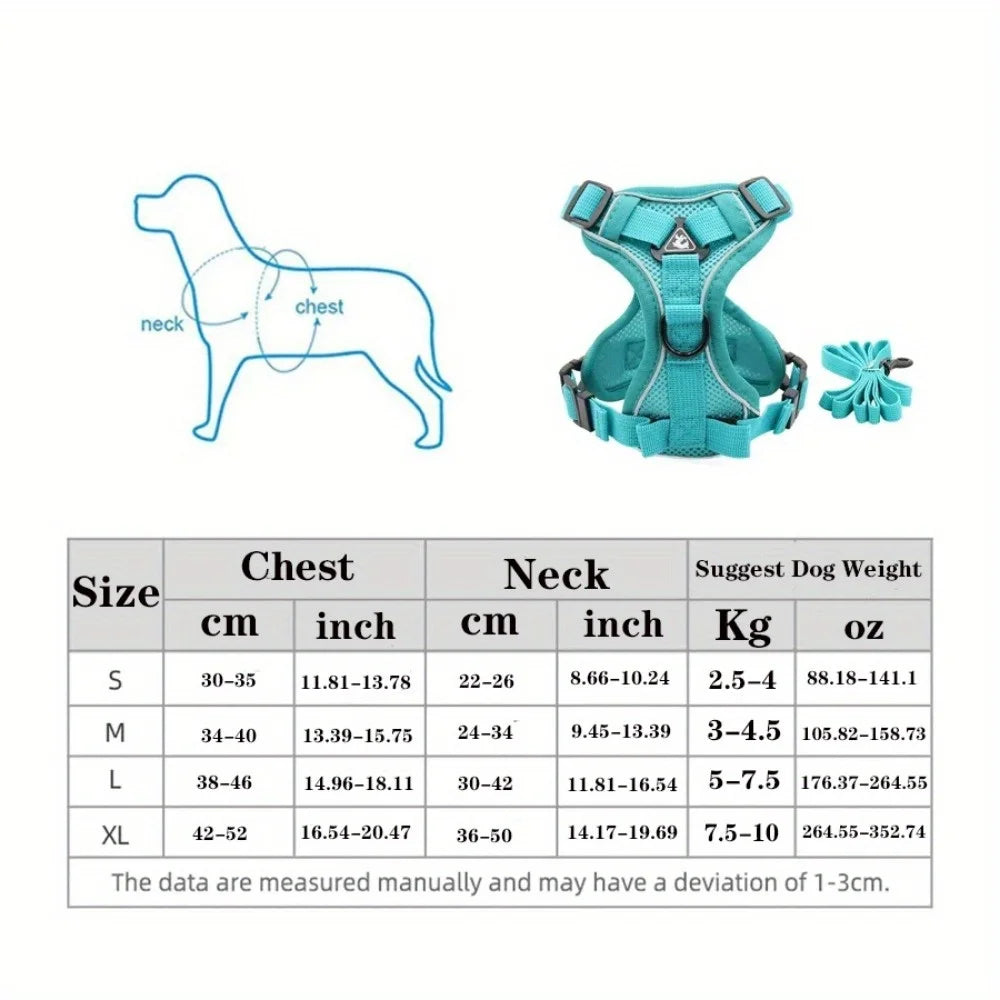 Arnés y correa para perros antitirones, ajustable, para perros pequeños y gatos, con correa reflectante para el pecho.