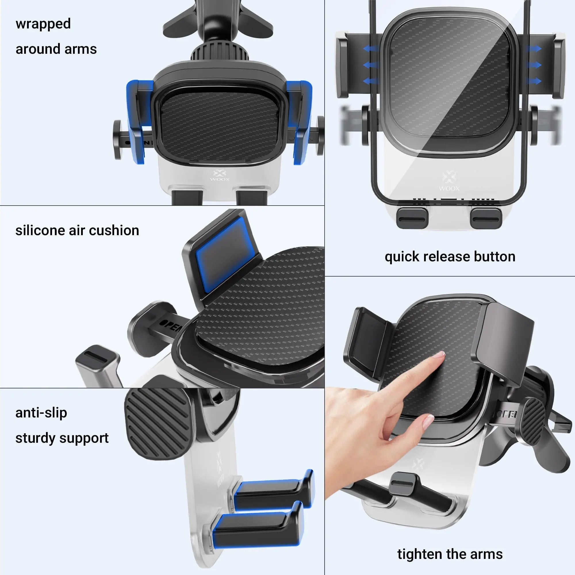 Soporte Celular Automóvil, Base Porta Móvil Auto Giratorio 360° con Gancho Metálico y Botón de Liberación, Uso con Una Sola Mano