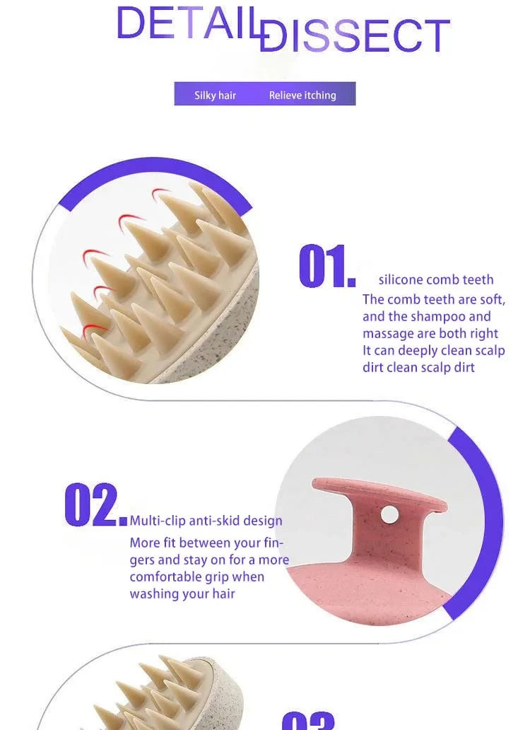 Cepillo de champú de silicona 1/3/5, cabezal de masaje para el cuero cabelludo, peine para lavar el cabello, cepillo de masaje corporal, herramienta de peluquería para baño y ducha.