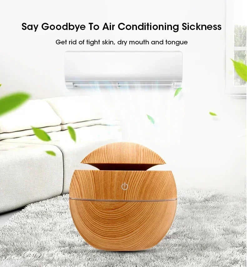 Mini Woodgrain Ultrasonic USB Humidifier and Essential Oil Diffuser Portable Desktop Aromatherapy for Home Office Use