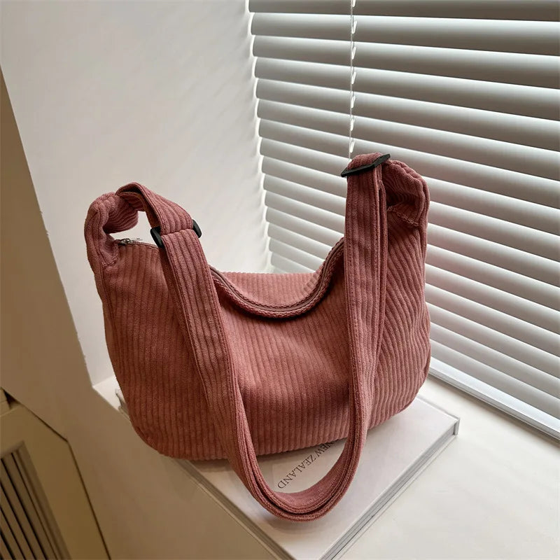 Bolsos de hombro informales de pana ligera para mujer, bolsos cruzados sencillos de color liso, bolsos de viaje a la moda para mujer