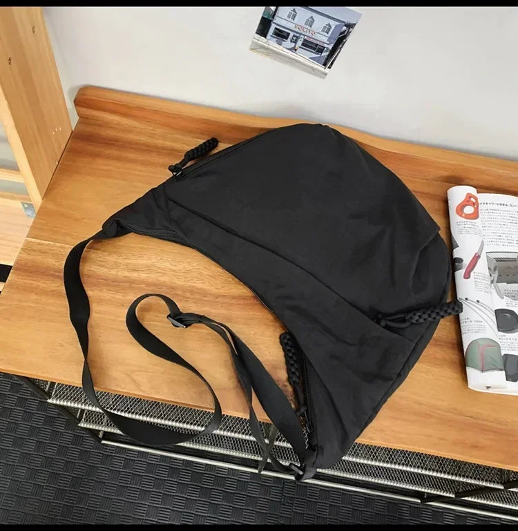 Bolso de hombro de tela suave para mujer, moderno, de color liso, estilo informal, para estudiantes, grande, tipo bandolera