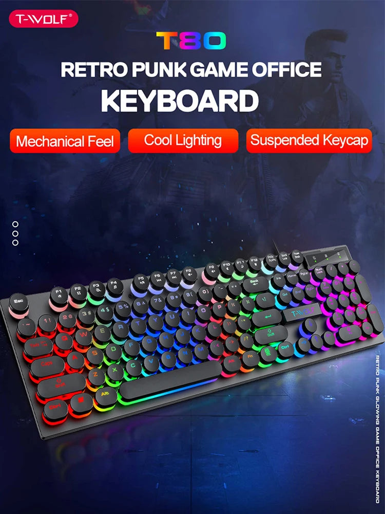 Teclado con sensación mecánica ,  computadora de escritorio, portátil, juego de deportes electrónicos, teclado con cable iluminado
