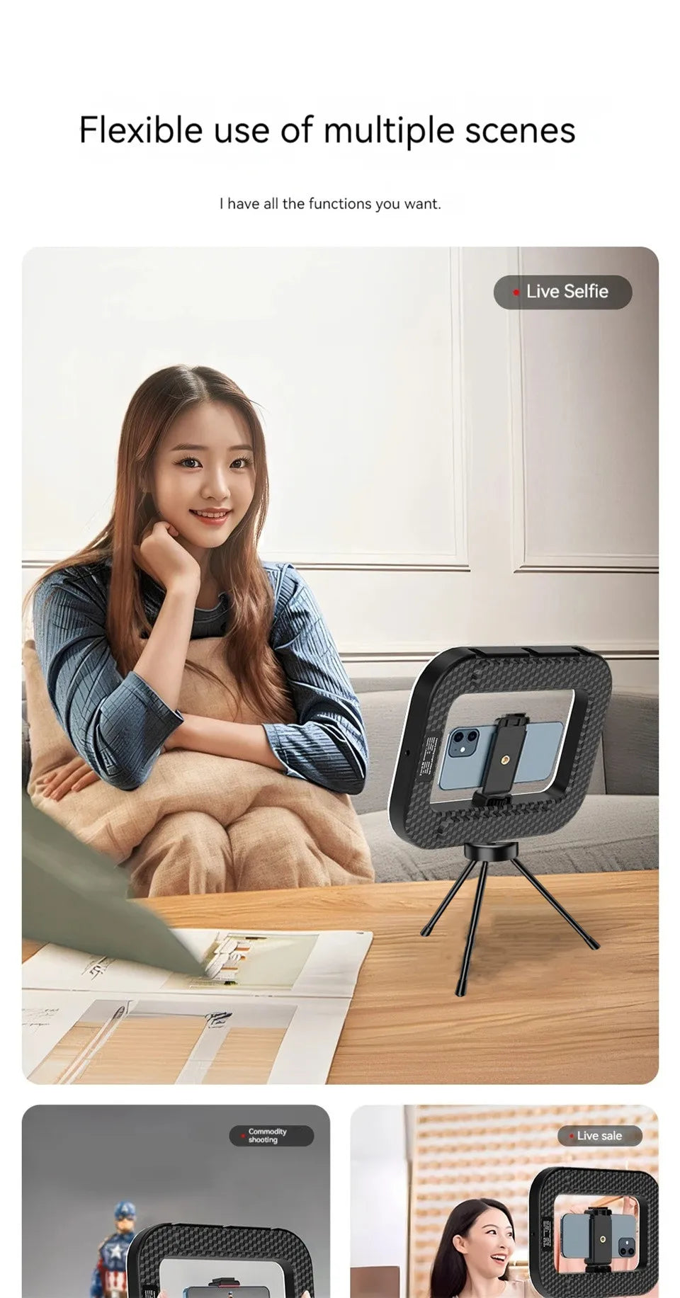 Aro de Luz LED Roreta recargable portátil para teléfono móvil, transmisión en vivo, fotografía, escritorio, luz de relleno para selfies.