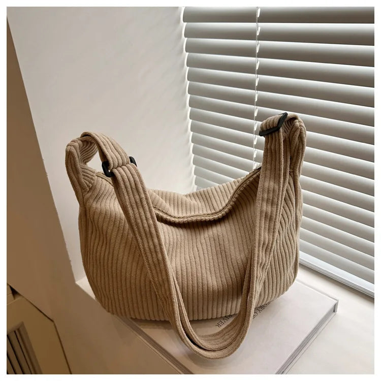 Bolsos de hombro informales de pana ligera para mujer, bolsos cruzados sencillos de color liso, bolsos de viaje a la moda para mujer