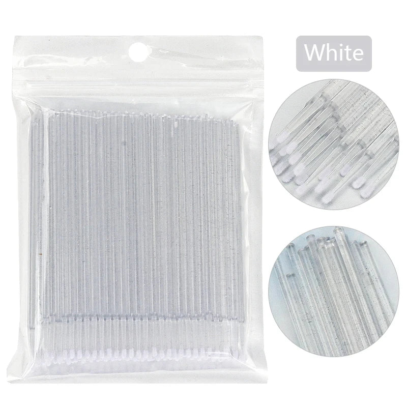 Cepillos de limpieza para pestañas, 100 unidades, para extensiones de pestañas, microhisopos de algodón, individuales, para desmaquillar y limpiar.