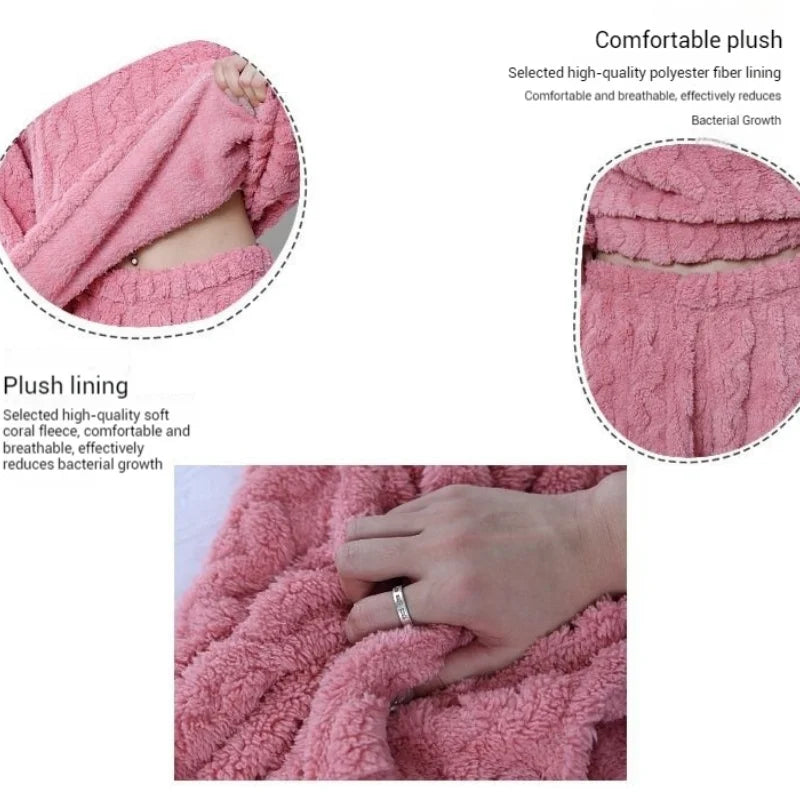 Conjunto de pijama cálido de terciopelo suave de invierno para mujer, ropa de dormir a rayas minimalista lisa, ropa de dormir cómoda para mujer, nuevo