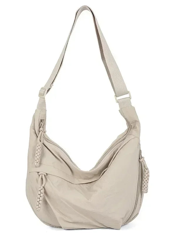 Bolso de hombro de tela suave para mujer, moderno, de color liso, estilo informal, para estudiantes, grande, tipo bandolera