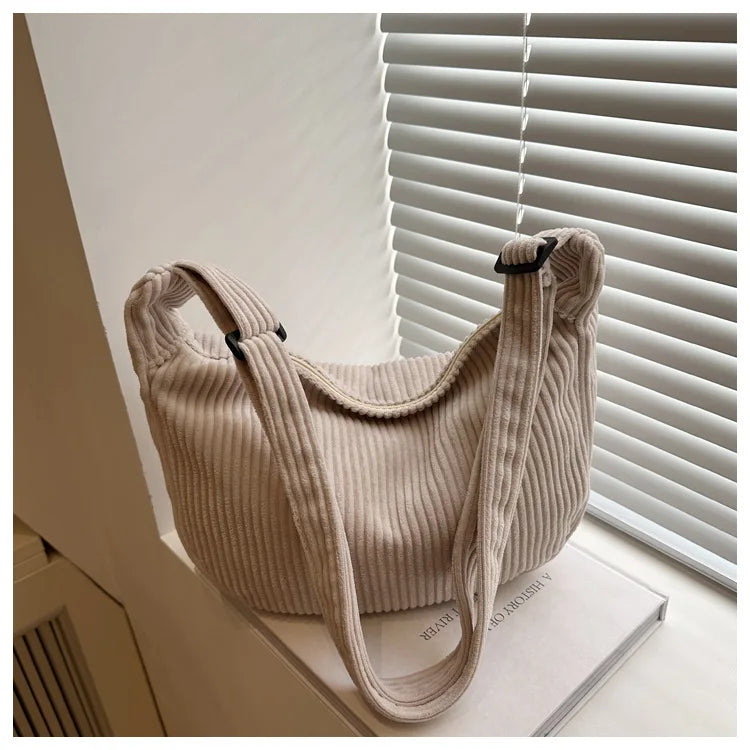 Bolsos de hombro informales de pana ligera para mujer, bolsos cruzados sencillos de color liso, bolsos de viaje a la moda para mujer