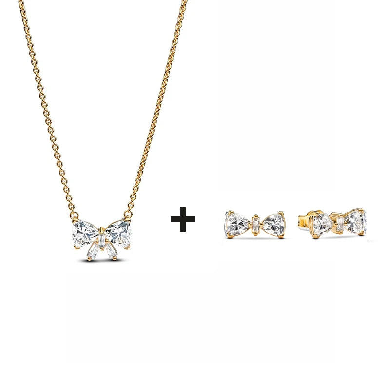 Pendientes de plata S925 con forma de corazón y nudo infinito, regalo de cumpleaños, pendientes de lazo rosa, joyería original para mujer.