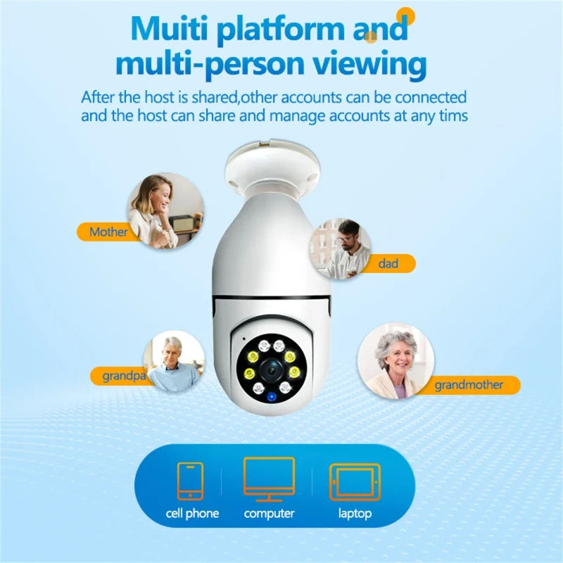 Cámara de vigilancia con bombilla E27 de 8 MP, wifi, IP, PTZ, CCTV, zoom de x10, visión nocturna a color, seguimiento humano, monitor de seguridad para bebés.