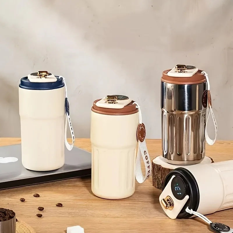 Taza térmica con pantalla de temperatura, termo inteligente para café con tapa abatible a prueba de fugas, cuerpo de acero inoxidable, taza de café aislada