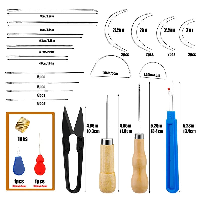 Kit de costura de cuero de 54 piezas, kit de reparación de tapicería con punzón, tijeras y herramientas para principiantes y profesionales, manualidades de cuero.