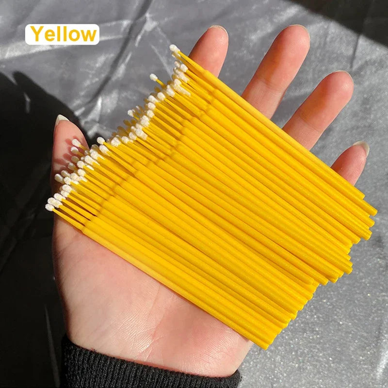 Cepillos de limpieza para pestañas, 100 unidades, para extensiones de pestañas, microhisopos de algodón, individuales, para desmaquillar y limpiar.
